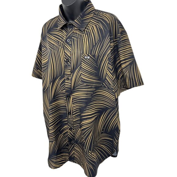Hawaiis Finest Mens Tropical Palm Print Button-Up Shirt L - Picture 3 of 7